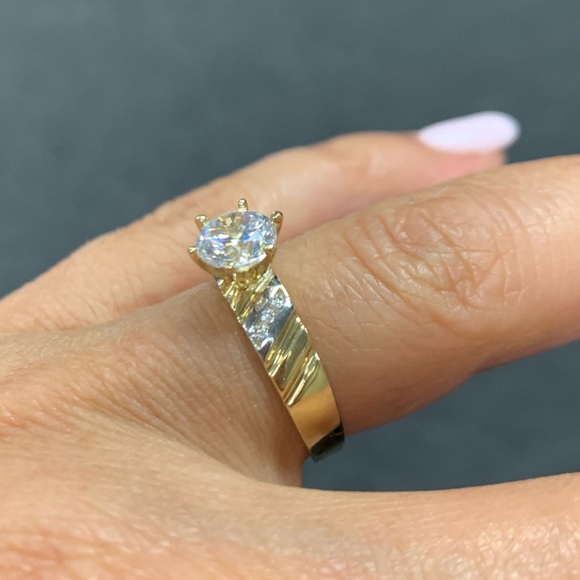 14k Yellow Real Gold 1ct Round CZ Engagement Ring - Picture 2 of 7